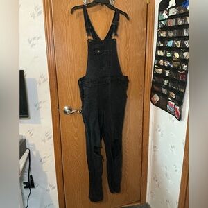 🖤 Rue+ Black Distressed Denim Overalls – Size 14